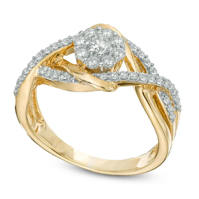 050 CT TW Natural Diamond Cluster Braid Engagement Ring in Sterling Silver and Solid 14K Gold Plate Goldia Rings