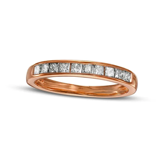 050 CT TW PrincessCut Natural Diamond Ten Stone Anniversary Band in Solid 10K Rose Gold Goldia Rings