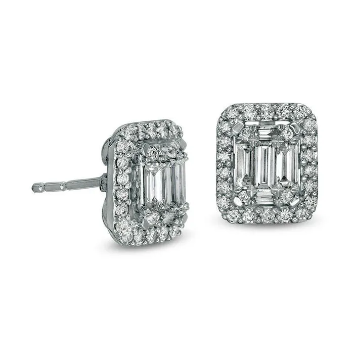 063 CT TW Composite Diamond Octagonal Frame Stud Earrings in 10K White Gold Goldia Earrings