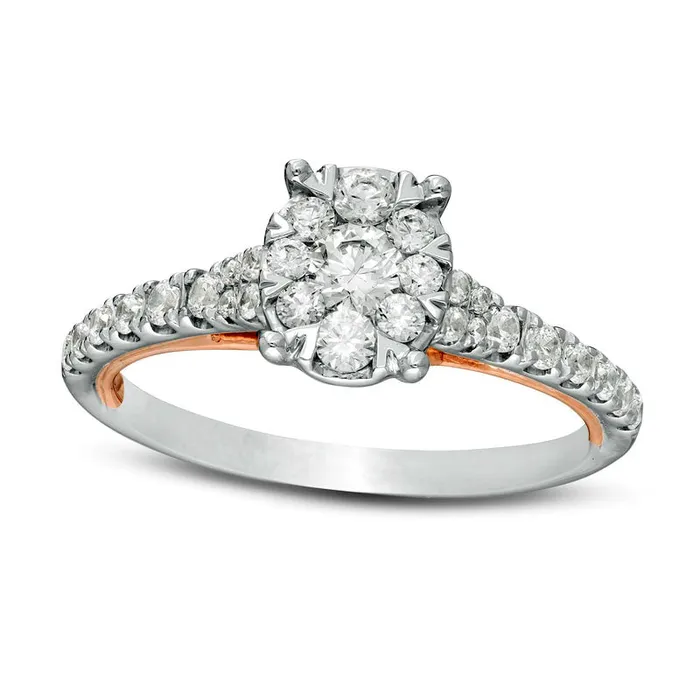 075 CT TW Natural Diamond Oval Frame Engagement Ring in Solid 14K TwoTone Gold Goldia Rings