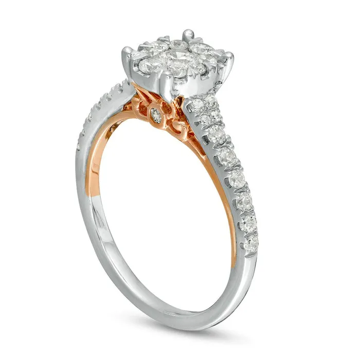 075 CT TW Natural Diamond Oval Frame Engagement Ring in Solid 14K TwoTone Gold Goldia Rings