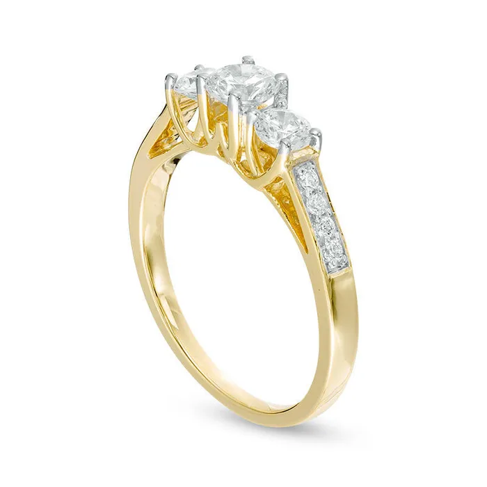 075 CT TW Natural Diamond Three Stone Engagement Ring in Solid 10K Yellow Gold Goldia Rings