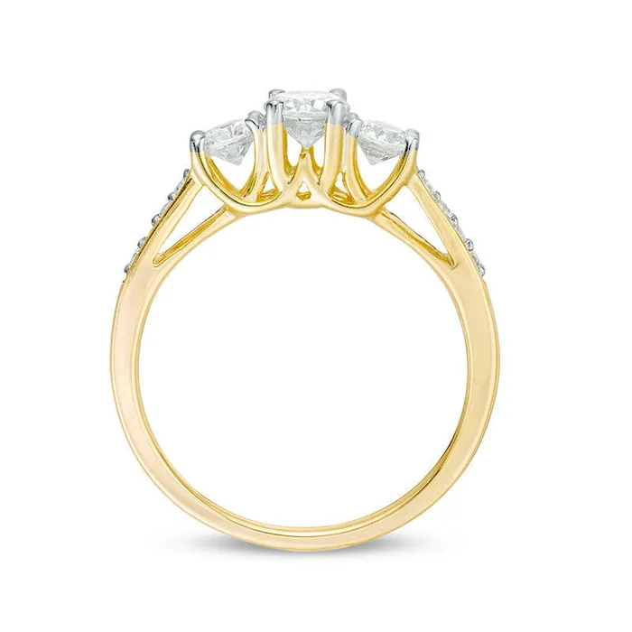 075 CT TW Natural Diamond Three Stone Engagement Ring in Solid 10K Yellow Gold Goldia Rings