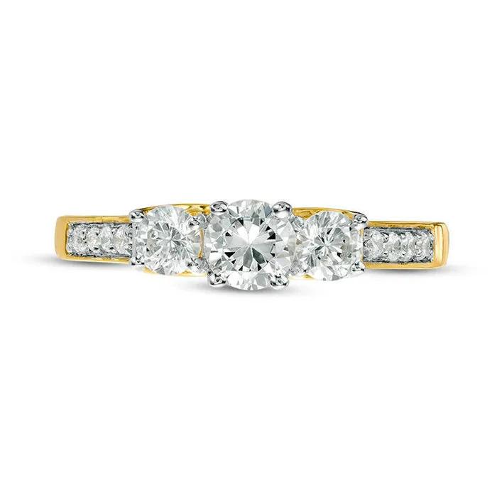 075 CT TW Natural Diamond Three Stone Engagement Ring in Solid 10K Yellow Gold Goldia Rings