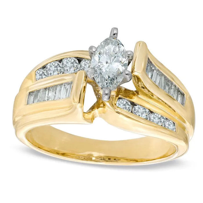 088 CT TW Marquise Natural Diamond Double Bypass Row Ring in Solid 14K Gold Goldia Rings