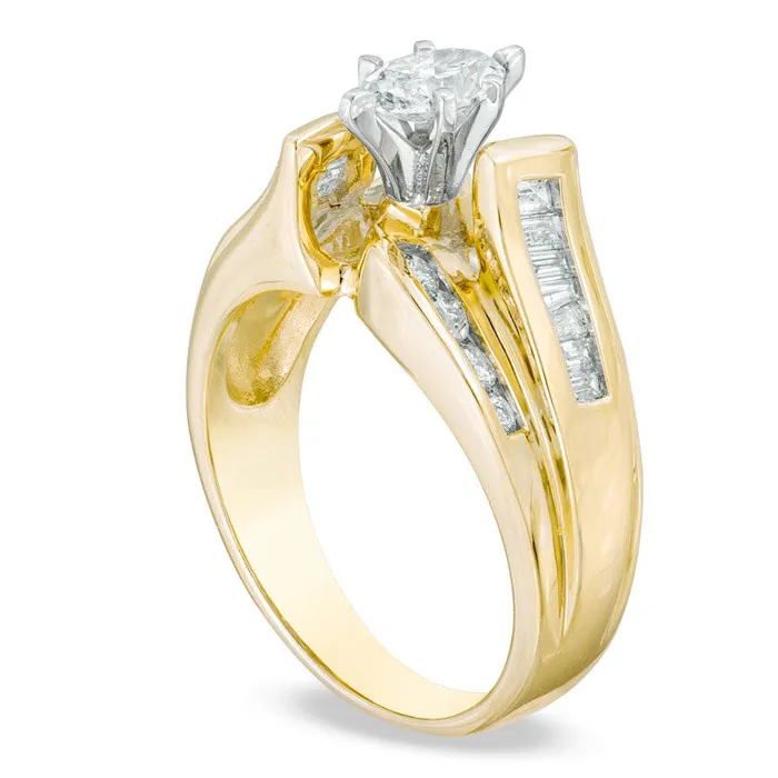 088 CT TW Marquise Natural Diamond Double Bypass Row Ring in Solid 14K Gold Goldia Rings