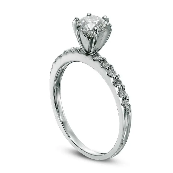 088 CT TW Natural Diamond Engagement Ring in Solid 14K White Gold Goldia Rings