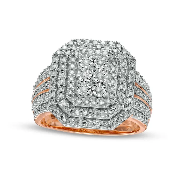 10 CT TW Composite Natural Diamond Triple Frame MultiRow Ring in Solid 10K Rose Gold Goldia Rings