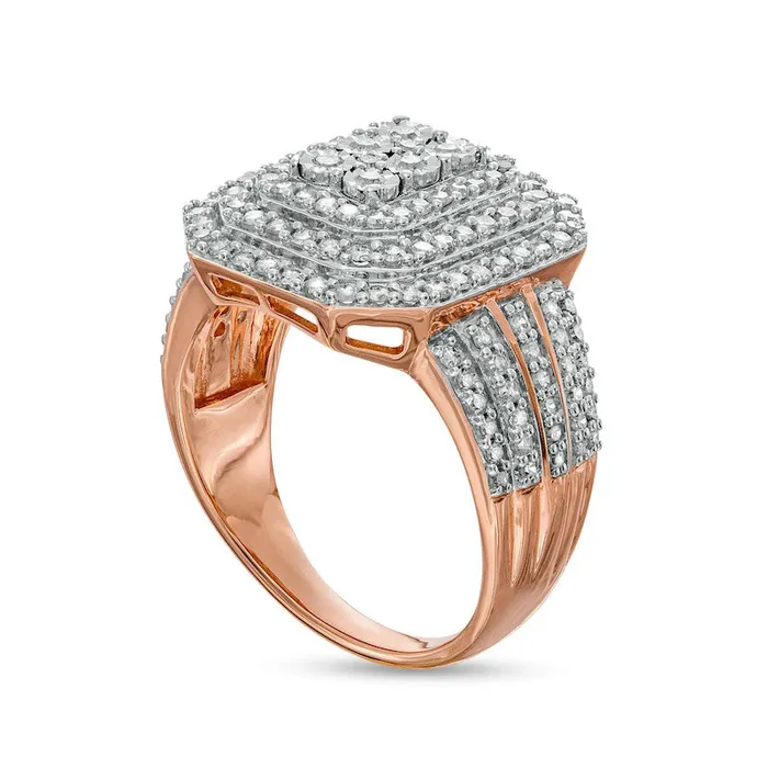 10 CT TW Composite Natural Diamond Triple Frame MultiRow Ring in Solid 10K Rose Gold Goldia Rings