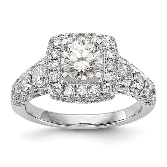 150ct CZ Solid Real 14K White Gold Peg Set Cushion Halo Engagement Ring Goldia Rings