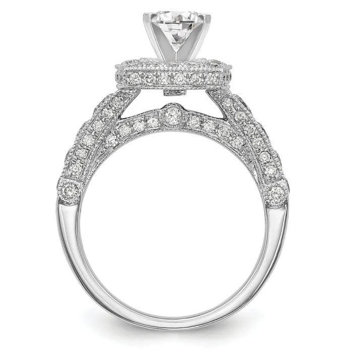 150ct CZ Solid Real 14K White Gold Peg Set Cushion Halo Engagement Ring Goldia Rings