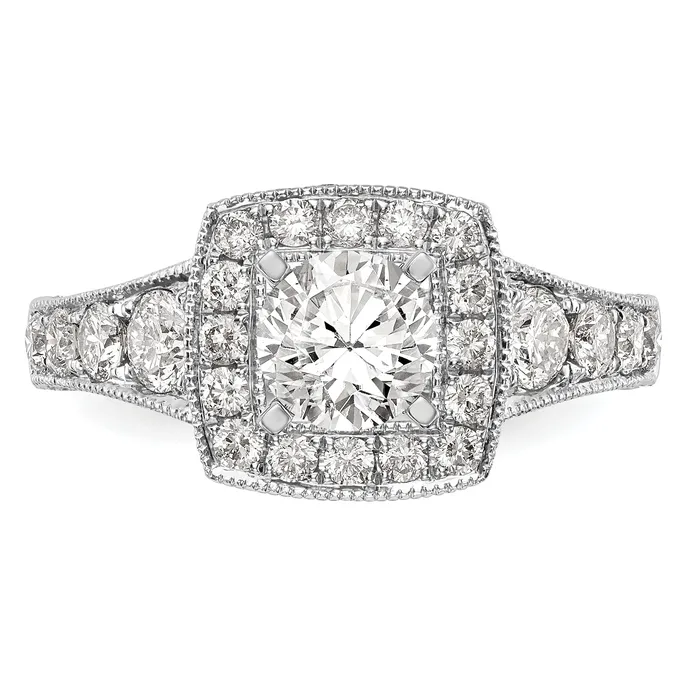 150ct CZ Solid Real 14K White Gold Peg Set Cushion Halo Engagement Ring Goldia Rings