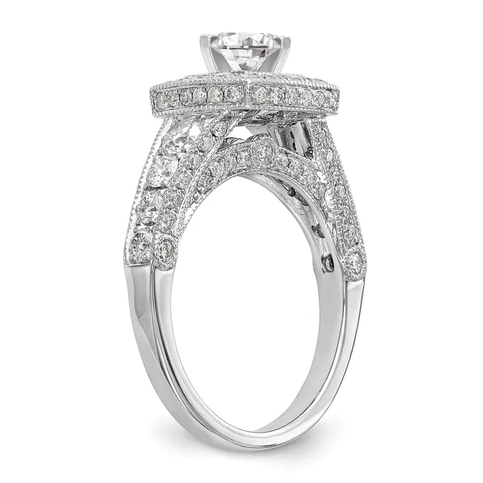 150ct CZ Solid Real 14K White Gold Peg Set Cushion Halo Engagement Ring Goldia Rings