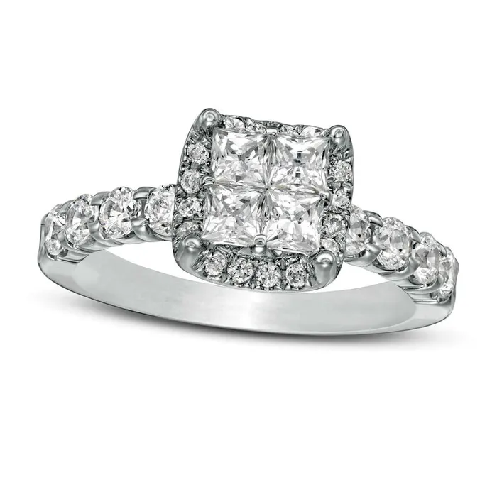 163 CT TW PrincessCut Quad Natural Diamond Frame Engagement Ring in Solid 14K White Gold Goldia Rings