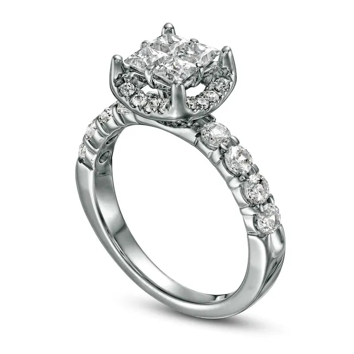 163 CT TW PrincessCut Quad Natural Diamond Frame Engagement Ring in Solid 14K White Gold Goldia Rings