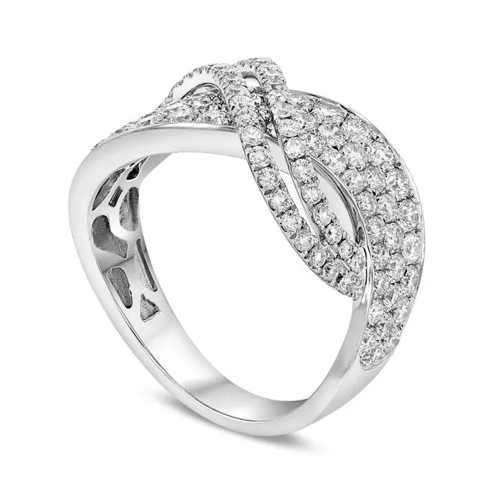 175 CT TW Natural Diamond Crossover Ring in Solid 18K White Gold HI1 Goldia Rings