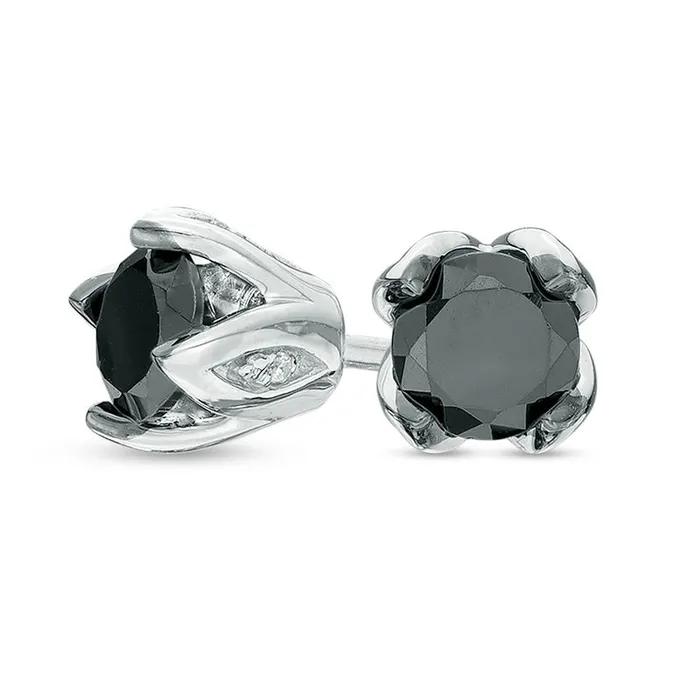 1 CT TW Enhanced Black and White Diamond Tulip Stud Earrings in 10K White Gold Goldia Earrings