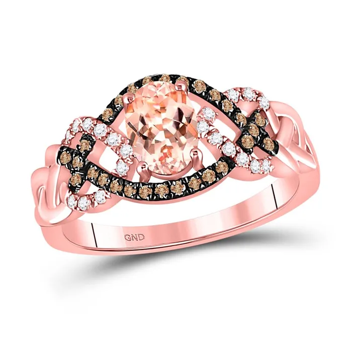 10k Rose Gold Oval Morganite Brown Diamond Fashion Ring 1 Cttw gndatlanta Rings