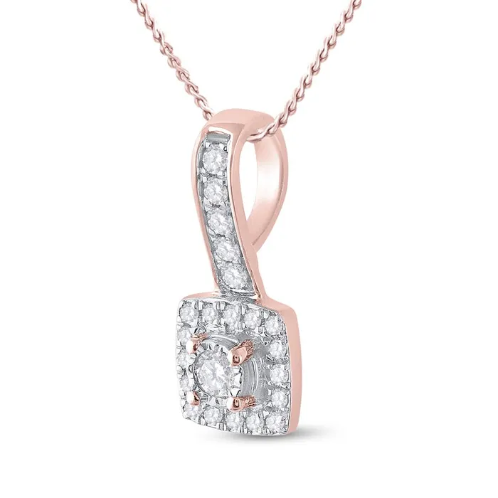 10k Rose Gold Round Diamond Square Pendant 15 Cttw gndatlanta Necklaces