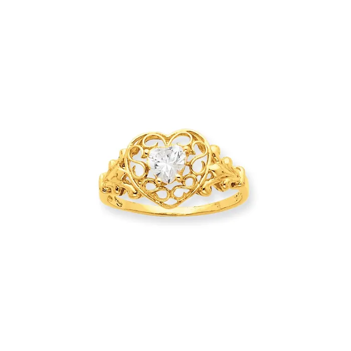 10K Yellow Gold Polished Geniune White Topaz Birthstone Ring Goldia Rings