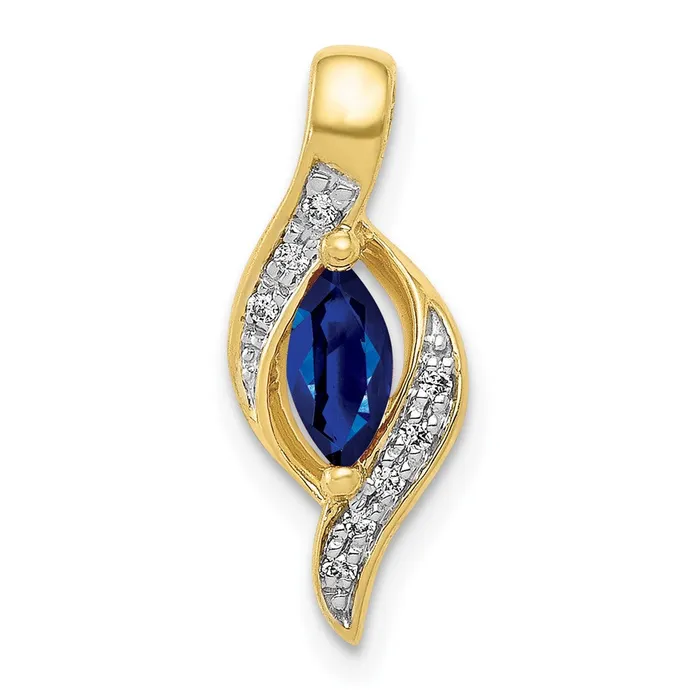 10K Yellow Gold Real Diamond and Marquise 29 Sapphire Pendant Goldia Necklaces