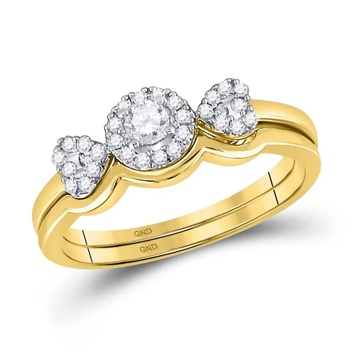 10k Yellow Gold Round Diamond Halo Bridal Wedding Ring Set 14 Cttw gndatlanta Rings