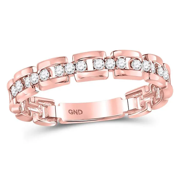10kt Rose Gold Round Diamond Rolo Link Stackable Band Ring 15 Cttw gndatlanta Rings