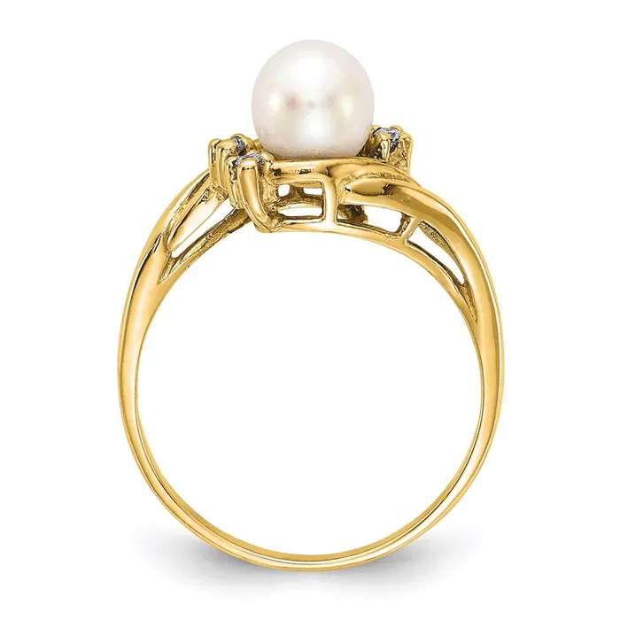 14k Gold 6mm FW Cultured Pearl A Real Diamond ring Goldia Rings
