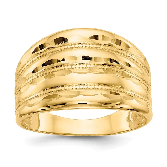14K Gold Polished Diamondcut Four Ridge Fashion Dome Ring Goldia Rings