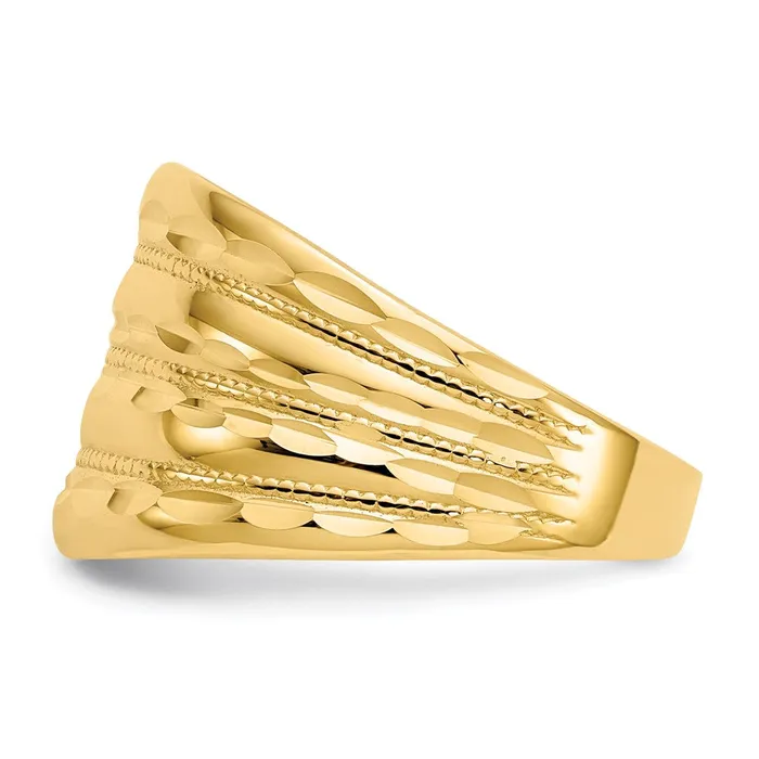 14K Gold Polished Diamondcut Four Ridge Fashion Dome Ring Goldia Rings