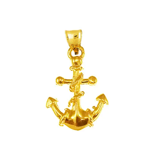 14K Gold Ship Anchor and Rope Charm Goldia Charm Necklaces