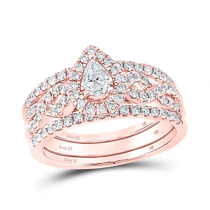 14k Rose Gold Pear Diamond 3Piece Bridal Wedding Ring Set 78 Cttw Certified gndatlanta Rings