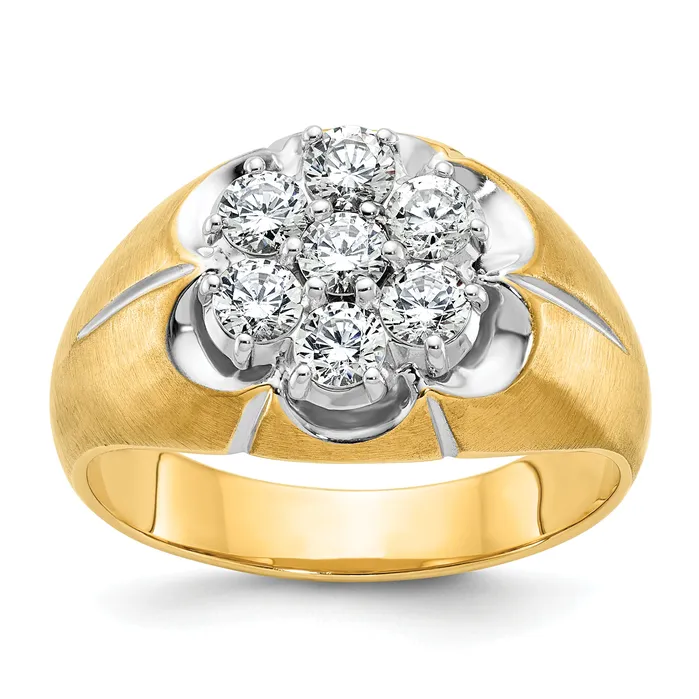 14k TwoTone 1 Ct Lab Grown Diamond VSSI G Mens Cluster Ring Goldia Rings