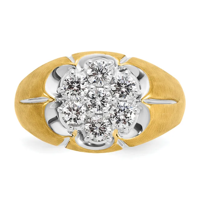 14k TwoTone 1 Ct Lab Grown Diamond VSSI G Mens Cluster Ring Goldia Rings