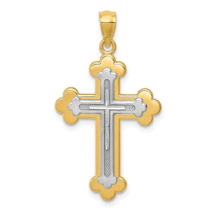 14k Twotone Gold Budded Cross Pendant Goldia Rings