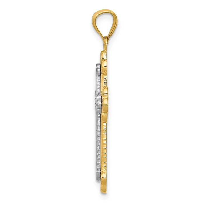 14k Twotone Gold Budded Cross Pendant Goldia Rings