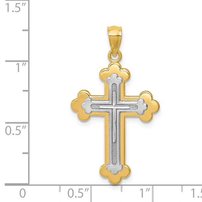 14k Twotone Gold Budded Cross Pendant Goldia Rings