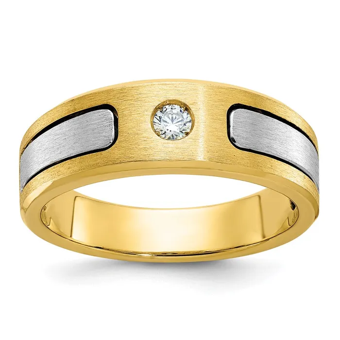 14k Twotone Gold Mens Polished and Satin 110 carat Diamond Complete Ring Goldia Rings