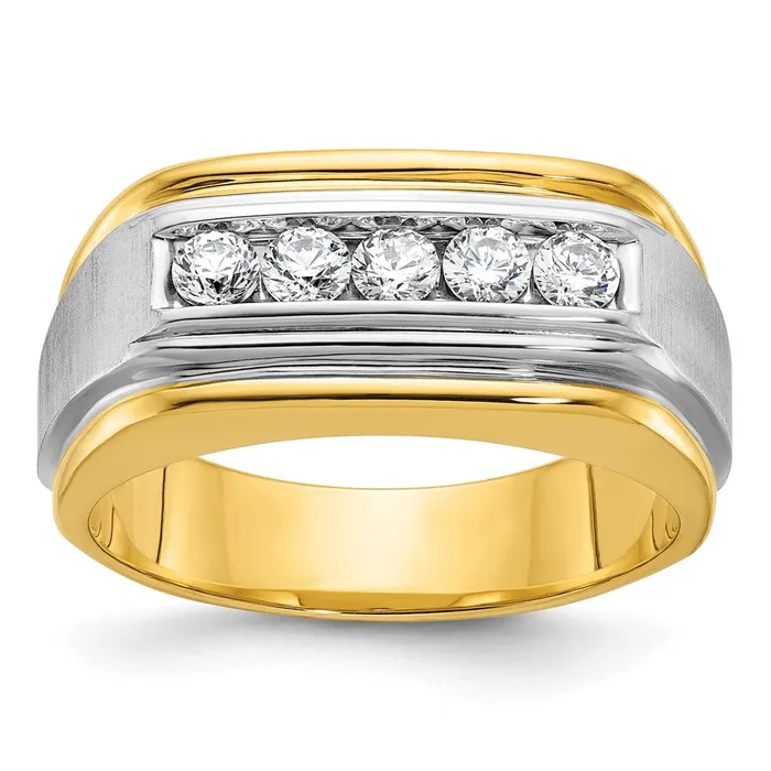 14k Twotone Gold Mens Polished and Satin 12 carat Diamond Complete Ring Goldia Rings