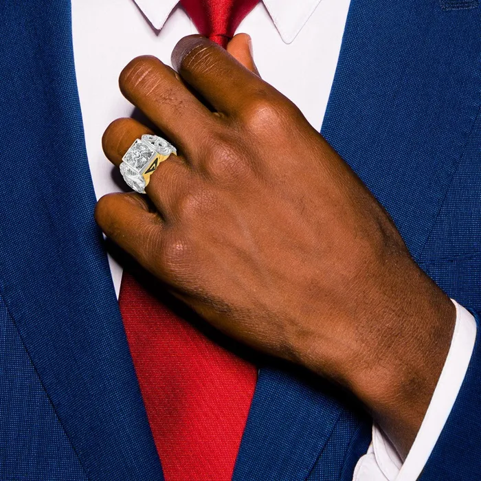 14k Twotone Gold Mens Polished and Textured with Black Enamel and Diamond Double Eagle Masonic Shriners Ring Goldia Rings