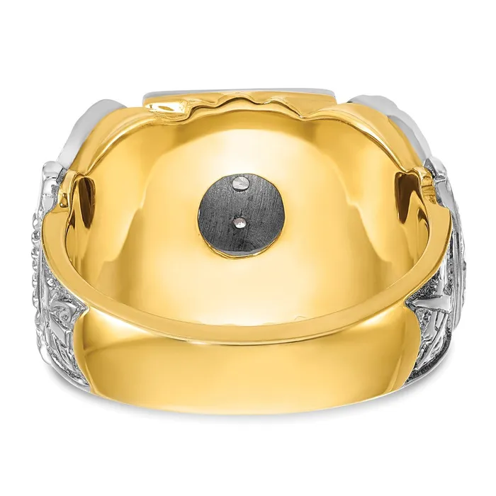 14k Twotone Gold Mens Polished and Textured with Black Enamel and Diamond Double Eagle Masonic Shriners Ring Goldia Rings