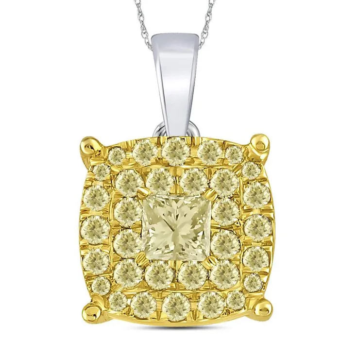 14k Twotone Gold Princess Diamond Circle Cluster Pendant 1 Cttw gndatlanta Rings