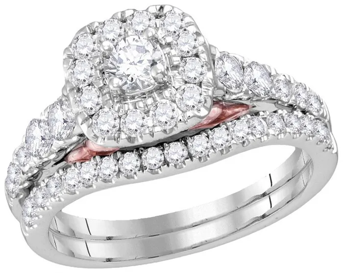 14k Twotone Gold Round Diamond Bridal Wedding Ring Set 1 Cttw Certified gndatlanta Rings