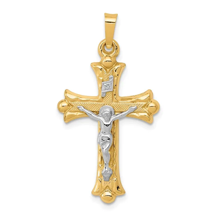 14k Twotone Gold Twotone Gold Textured and Polished INRI Crucifix Cross Pendant Goldia Rings