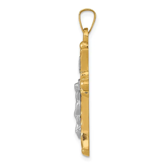 14k Twotone Gold Twotone Gold Textured and Polished INRI Crucifix Cross Pendant Goldia Rings