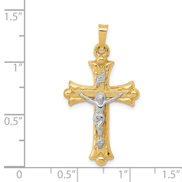 14k Twotone Gold Twotone Gold Textured and Polished INRI Crucifix Cross Pendant Goldia Rings