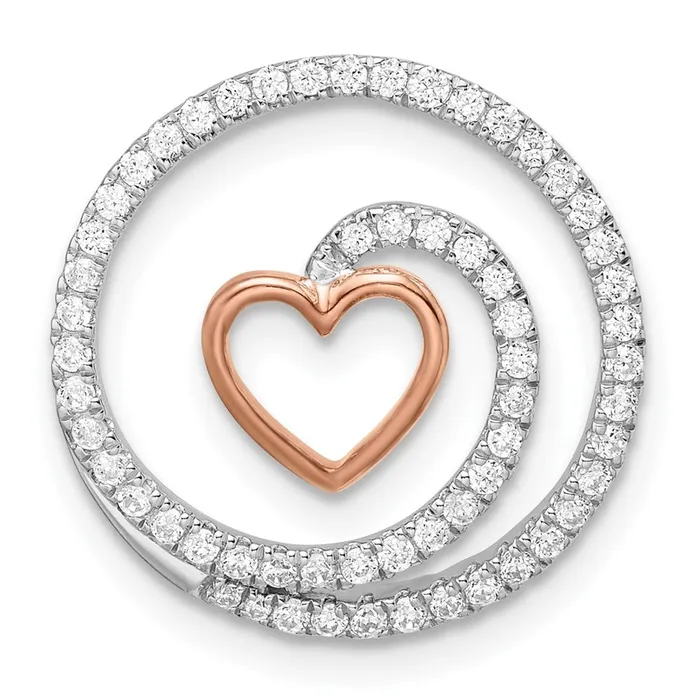 14k TwoTone Gold White and Rose Circle with Heart Real Diamond Chain Slide Goldia Rings