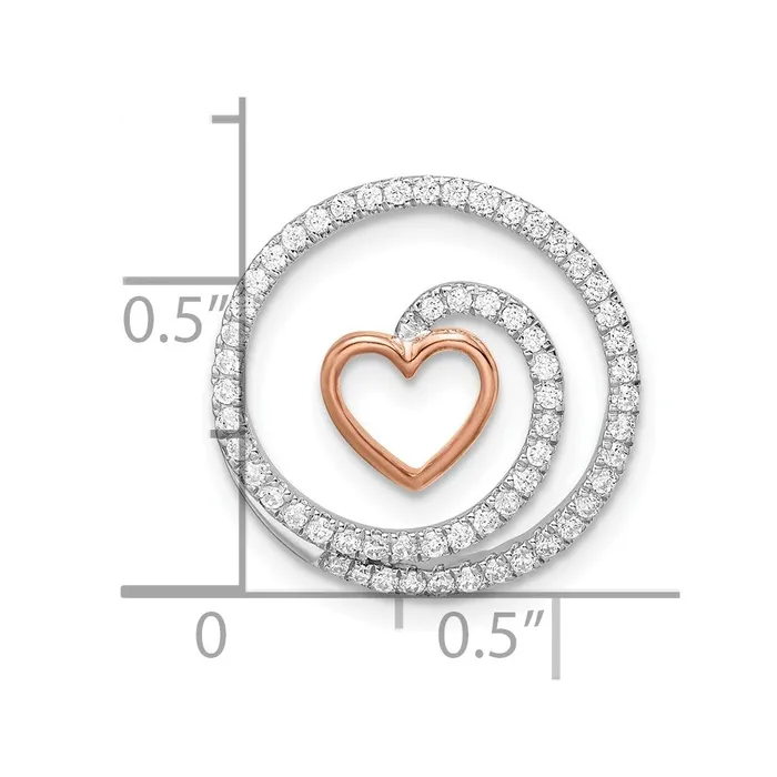 14k TwoTone Gold White and Rose Circle with Heart Real Diamond Chain Slide Goldia Rings