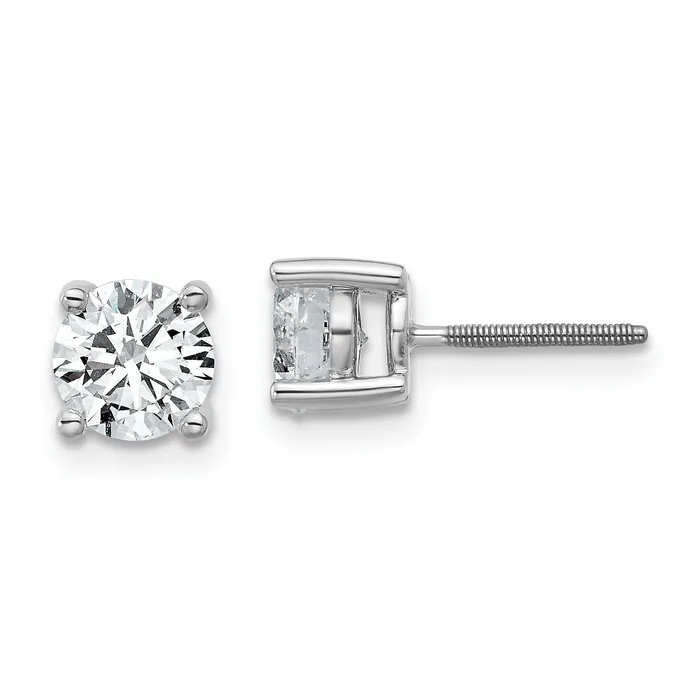 14k White Gold 1 12 ctw Lab Grown Diamond VSSI G Round 4 Prong Heavy Wt Screwback Stud Earrings Goldia Earrings