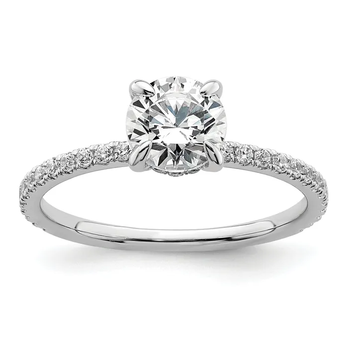 14k White Gold 13 Ct Lab Grown Diamond VSSI G 1 Ct center Flair Round Engagement Ring Goldia Rings